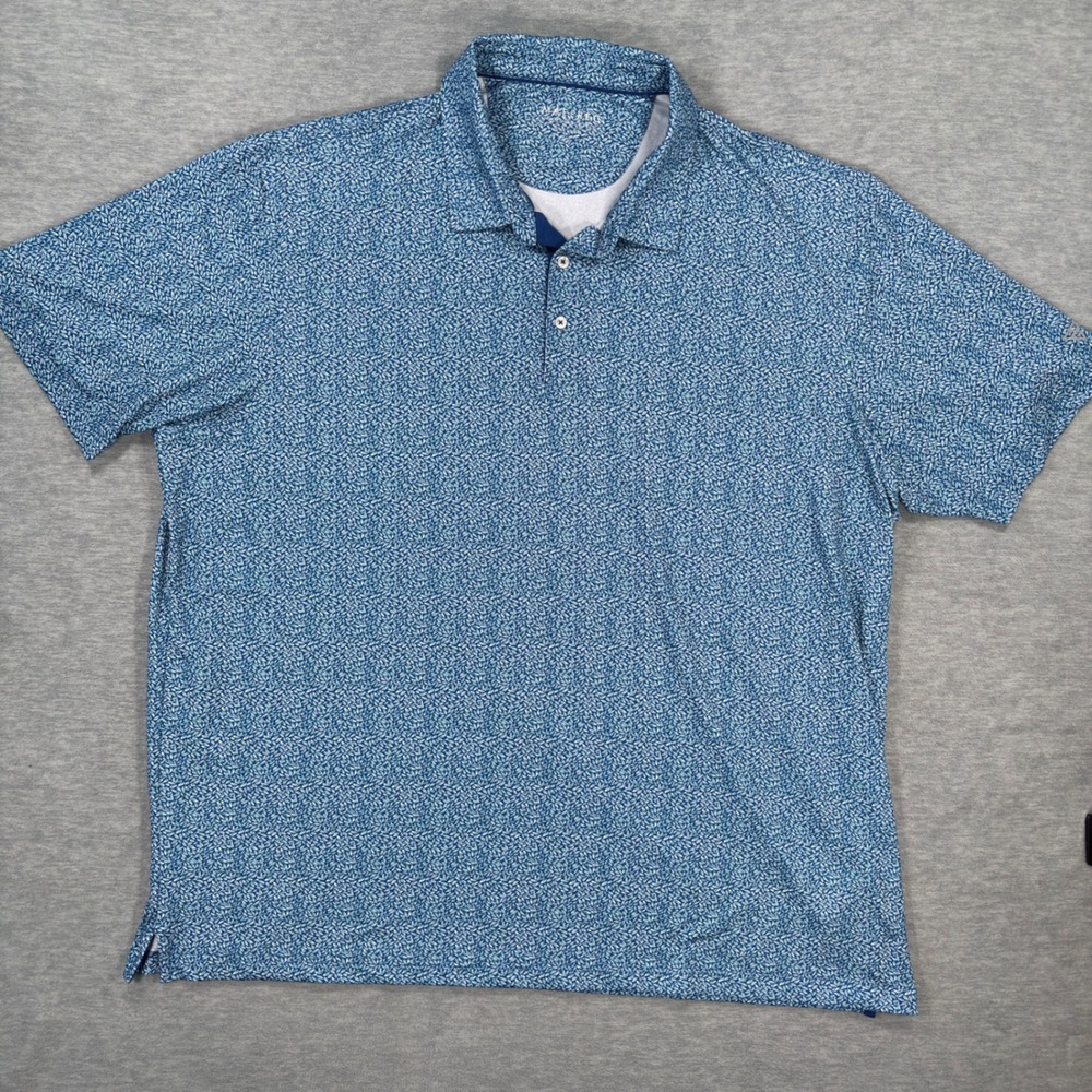 Maelreg Performance Polo Mens 4XL Blue White Leaf Print Stretch Golf Shirt